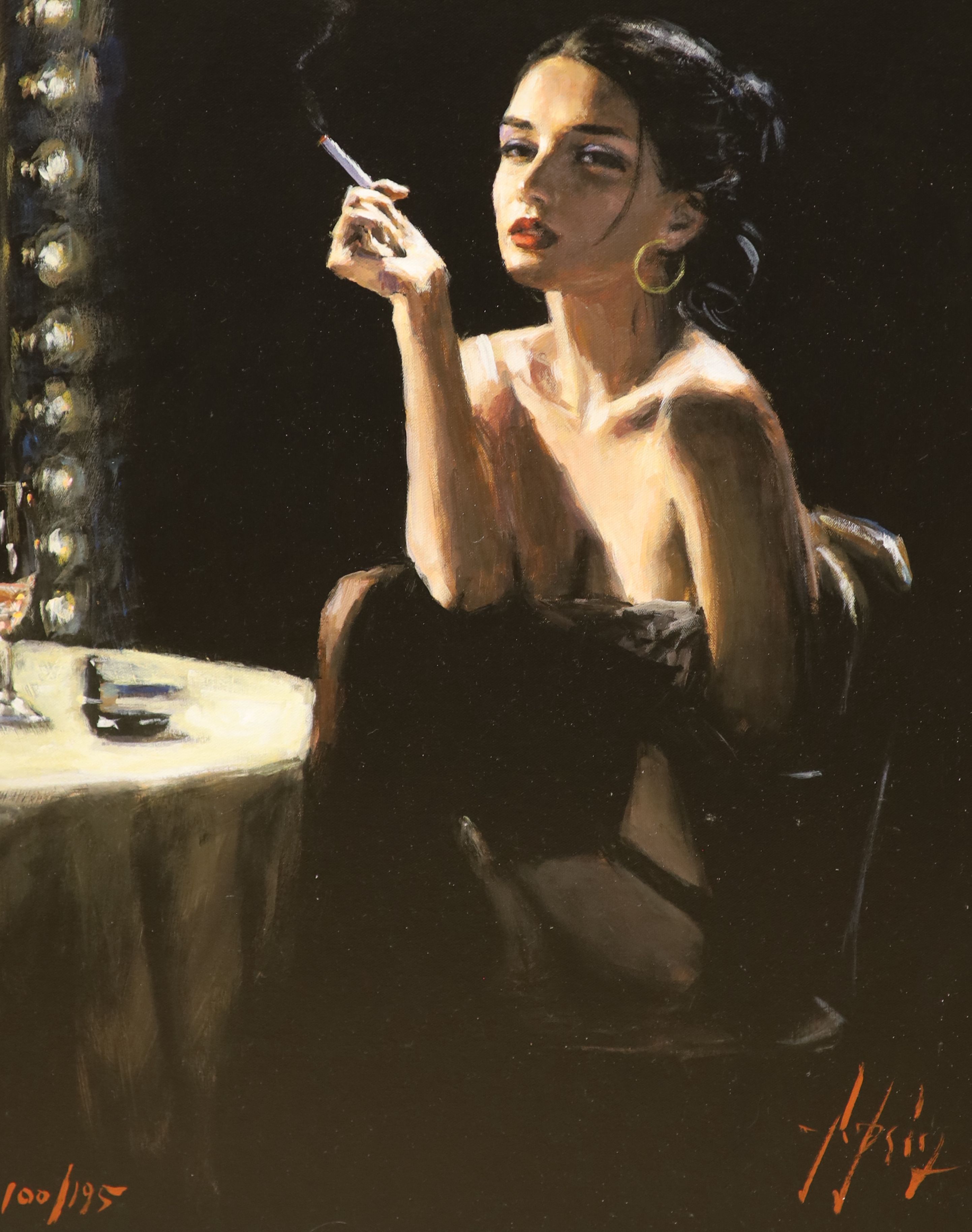 Fabian Perez, hand embellished canvas on board, The Performers Break, 100/195, with COA, 60 x 48cm